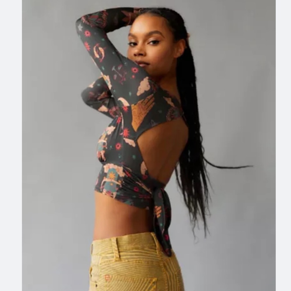 Horoscope Patterned Deep V-Neck Wrap Top